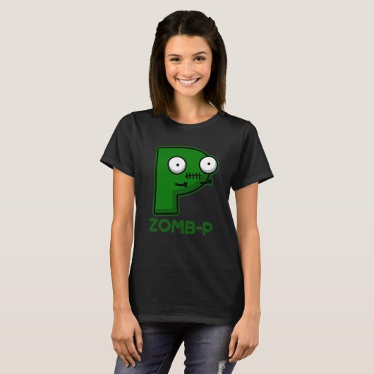 T-shirt Zomb-P Drôle Halloween Zombie Alphabet Pun Dark BG (Devant entier)