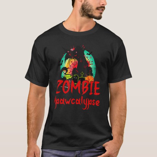T-shirt Zombie Apawcalypse Cat Halloween (Devant)