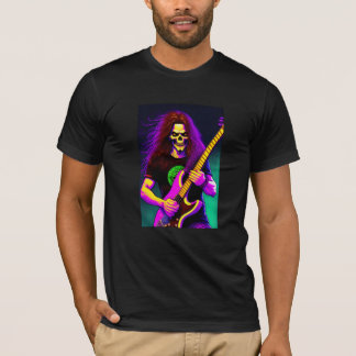 T-shirt Zombie aux cheveux longs jouant de la guitare bass