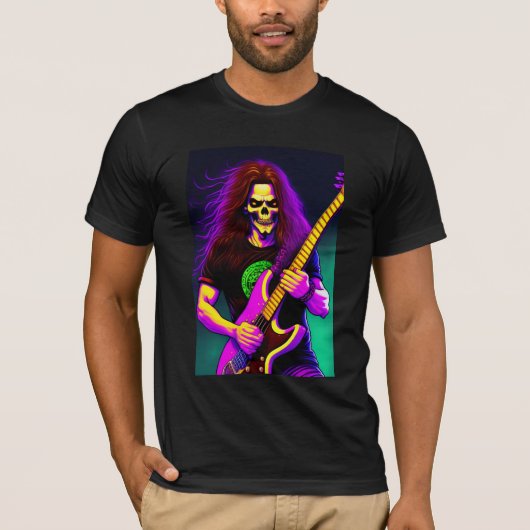 T-shirt Zombie avec cheveux longs jouant de la basse guita (Devant)