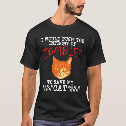 T-shirt Zombie Chat Funny Halloween Kitten T (Devant)