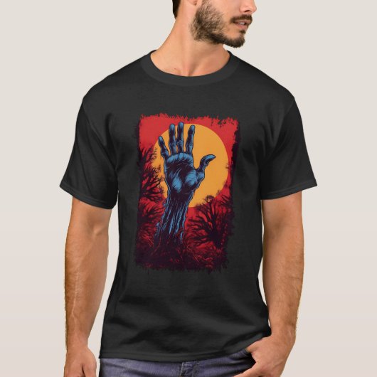 T-shirt Zombie effrayant main Zombiecore Squelette main Éf (Devant)