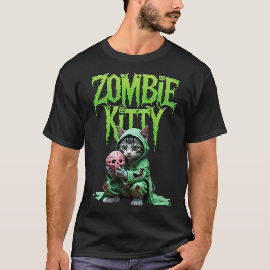 T-shirt Zombie Kitty : Amoureux des chats d'Hallow (Devant)