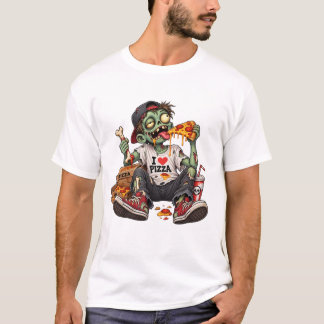 T-shirt Zombie mangeant une pizza Halloween
