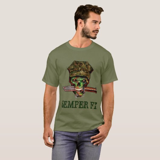 T-shirt Zombie Marine Dagger, Semper Fi, Personnaliser, (Devant entier)