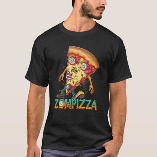 T-shirt Zombie Pizza Zompizza Drôle Halloween Zombie Alime (Devant)
