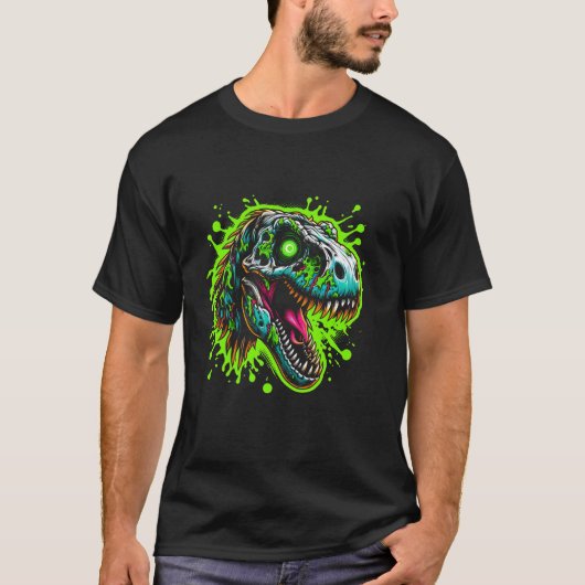T-shirt Zombie Raptor Dark Halloween Horreur Skeleton Cree (Devant)