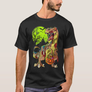 T-shirt Zombie Rex Halloween Boys Kids Pumpkin Dinosaur Re