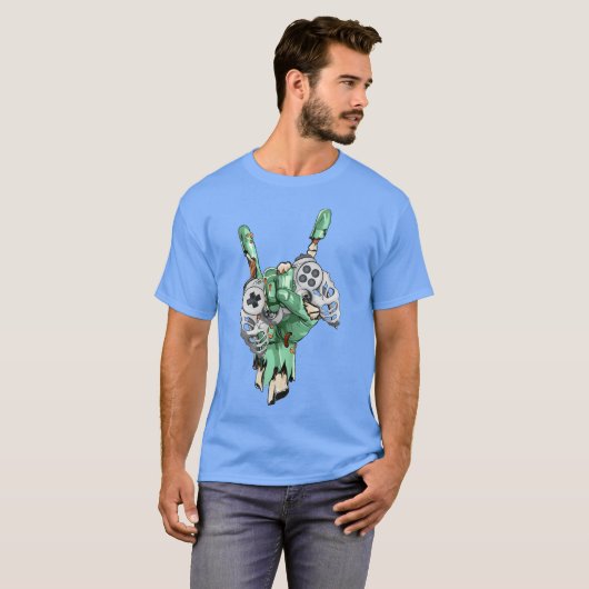 T-shirt Zombie Rock Hand Holding Skeleton GamingController (Devant entier)