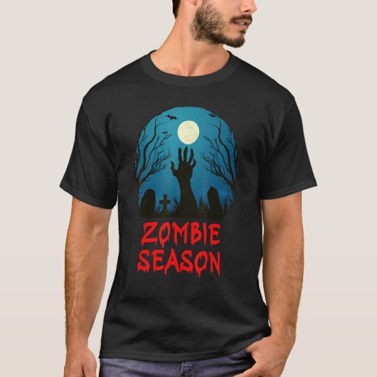 T-shirt Zombie Season Moonlit Graveyard Scary Kids Boys (Devant)