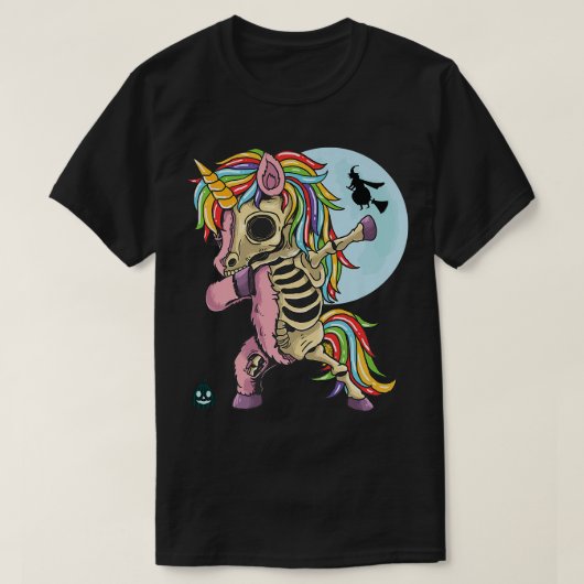 T-shirt Zombie Skeleton Dabbing Unicorne Halloween (Design devant)