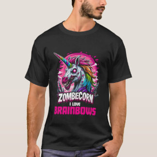 T-shirt Zombie Unicorn Brains Gothic Funny I Love Brainbow