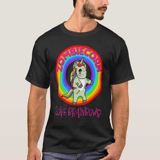 T-shirt Zombie Unicorn Zombiecorn Halloween Rainbow (Devant)