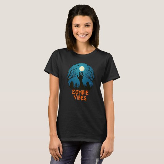 T-shirt Zombie Vibes Lune Graveyard Effrayant Enfants Pub (Devant entier)
