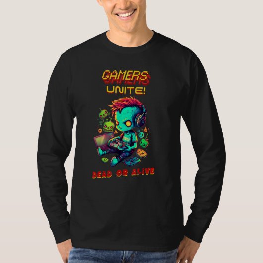 T-shirt Zombies Gamers Unite Arcade Game Virtual Player Te (Devant)