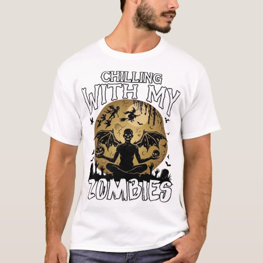 T-shirt Zombies glaçants Halloween Démon ailé Lune Tombe (Devant)