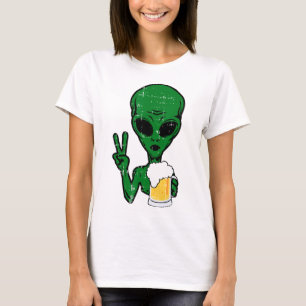 T-shirt Zone-51 Alien Beer Peace Sign Lazy Drinking Hallow