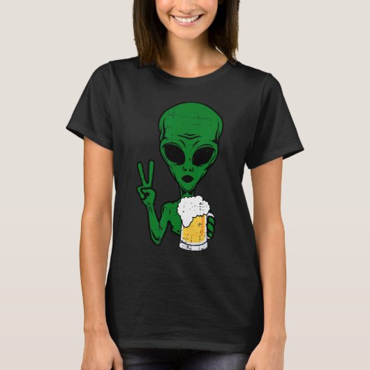T-shirt Zone-51 Alien Beer Peace Sign Lazy Drinking Hallow (Devant)