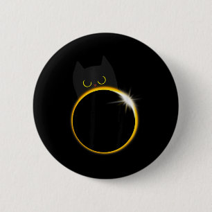 T-shirt Zonne-eclips Zwarte Kat Liefhebber Ronde Button 5,7 Cm
