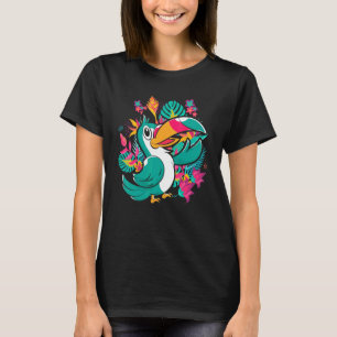 T-shirt Zoo Animal Exotique Oiseau Tropical Feuilles Faune