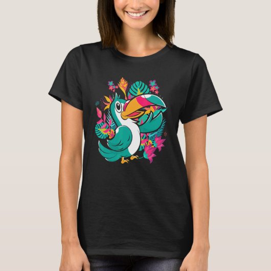 T-shirt Zoo Animal Exotique Oiseau Tropical Feuilles Faune (Devant)