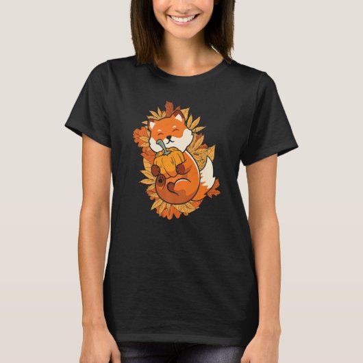T-shirt Zoo Animal Fox Autumn Falling Leaves Forest Animal (Devant)