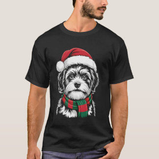 T-shirt Zuchon Dog Xmas Santa Hat Scarf Christmas Costume
