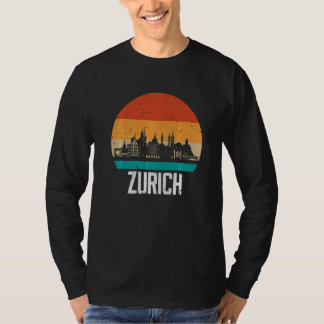 T-shirt Zurich Switzerland Retro Vintage Sunset Skyline Zu