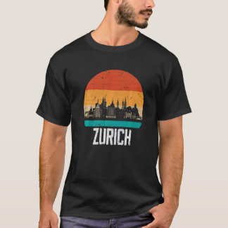 T-shirt Zurich Switzerland Retro Vintage Sunset Skyline Zu