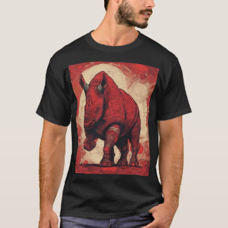 T-shirt zwart, rode neushoorn