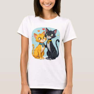 T-shirt Zwarte kat en gele kat verliefd op het har