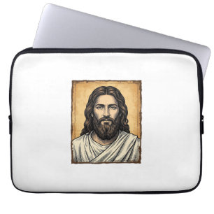 T-shirtontwerp met gegraveerd religieus portret ui laptop sleeve