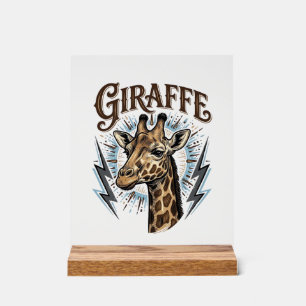 T-shirtontwerp met gegraveerde giraffe en bliksem acryl bord
