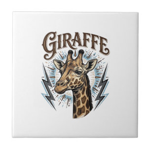 T-shirtontwerp met gegraveerde giraffe en bliksem tegeltje