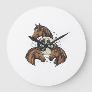 T-shirtontwerp met gegraveerde paard en maan vecto grote klok
