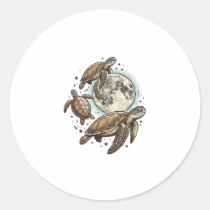 T-shirtontwerp met vintage maan- en zeeschildpadgr ronde sticker