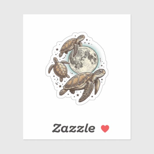 T-shirtontwerp met vintage maan zeeschildpad gravu sticker (Vel)