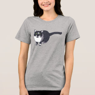 T-shirts au chat noir et blanc mignon en pointilli