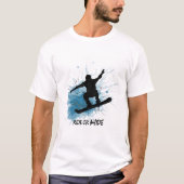T-shirts avec un homme sautant sur un snowboard. (Devant)