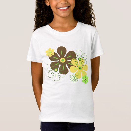 T-shirts de fille tropicale de pluie de fleurs (Devant)