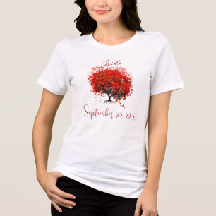 T-shirts de mariage avec feuille de coeur d'arbre