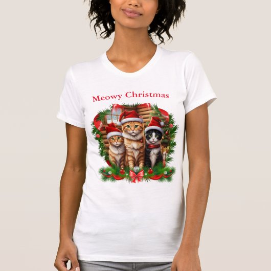 T-shirts de Noël Chats Animaux Mignons (Devant)