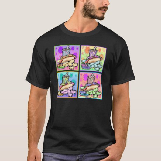 T-shirts foncés - Hot Dog Pop Art avec des frites (Devant)