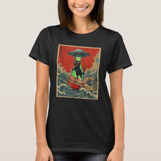T-shirts graphiques d'anime japonais Ramen de chat (Devant)