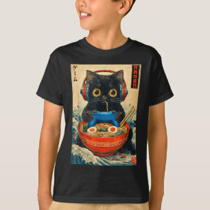 T-shirts graphiques drôles japonais Ramen de chat