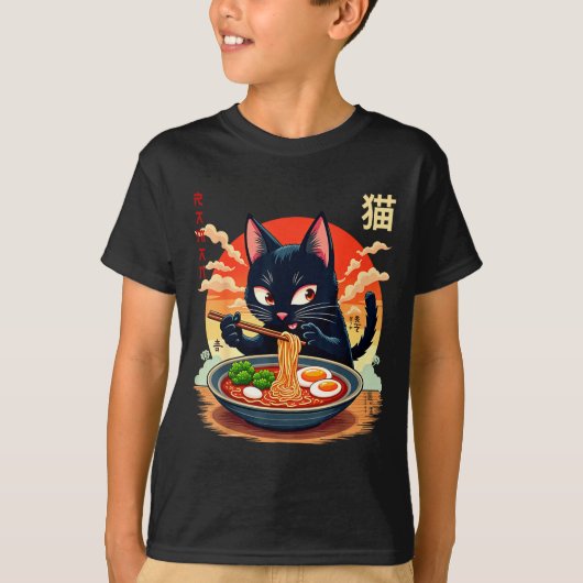 T-shirts graphiques japonais drôles de chat d'anim (Devant)