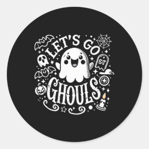 T - shirts Halloween Lets Go Ghouls Ghost Peuter V Ronde Sticker