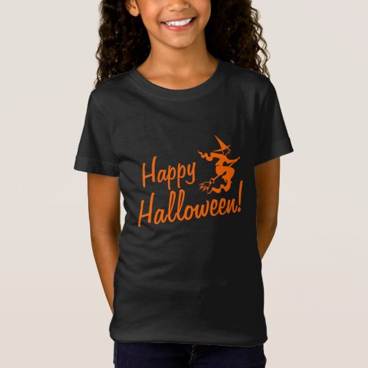 T-shirts Halloween pour enfants| sorcière au balai (Devant)