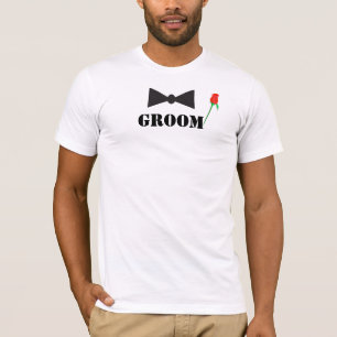 T-shirts met bruidegom vlinderdas rode roos