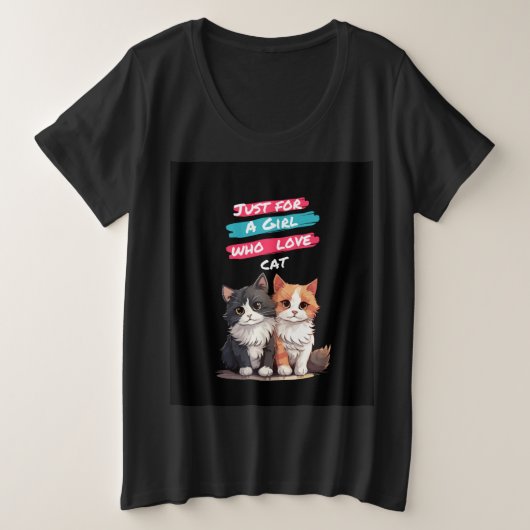 T-shirts noirs fillette/femme, design de chat. (Design devant)
